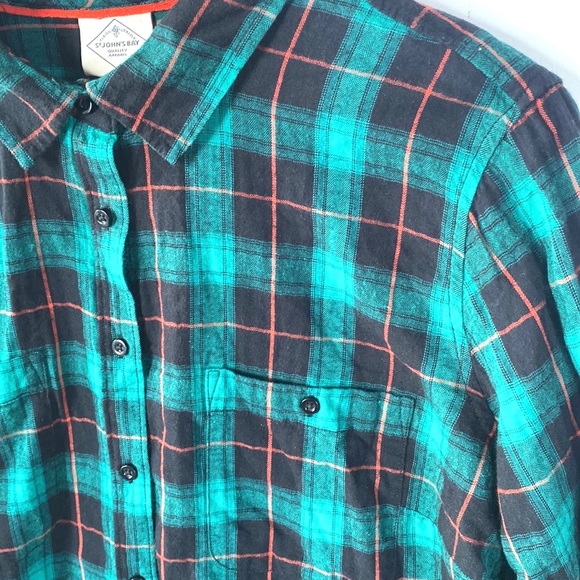 (A3) NEW St John’s Bay flannel longsleeve top, green with orange hints, Size XL - Picture 2 of 7